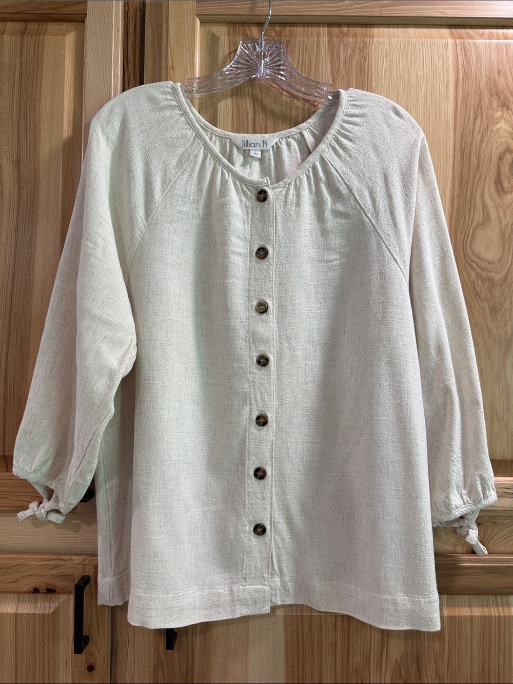Jillian N Cream 3/4 Sleeve Viscose Linen Button-Front Women’s Blouse Size L
